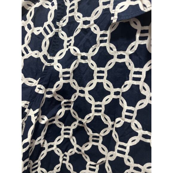 Crown & Ivy Women Blue White Geometric Blouse 3X Nautical Preppy Classic Capsule - Picture 2 of 10